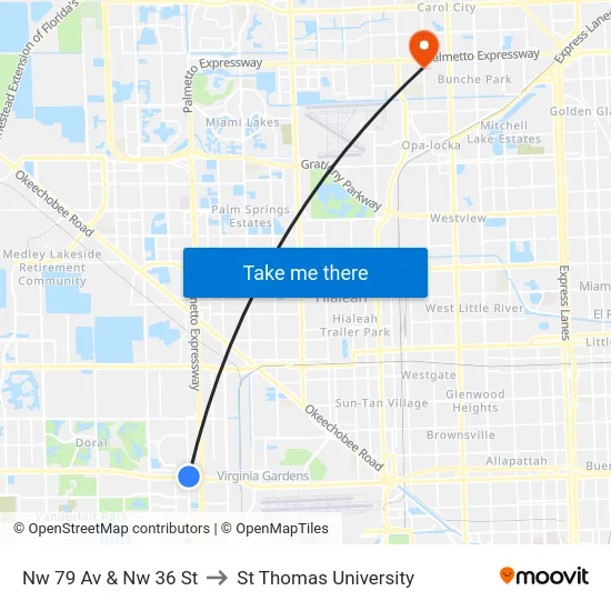 Nw 79 Av & Nw 36 St to St Thomas University map