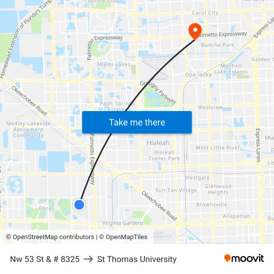 Nw 53 St & # 8325 to St Thomas University map