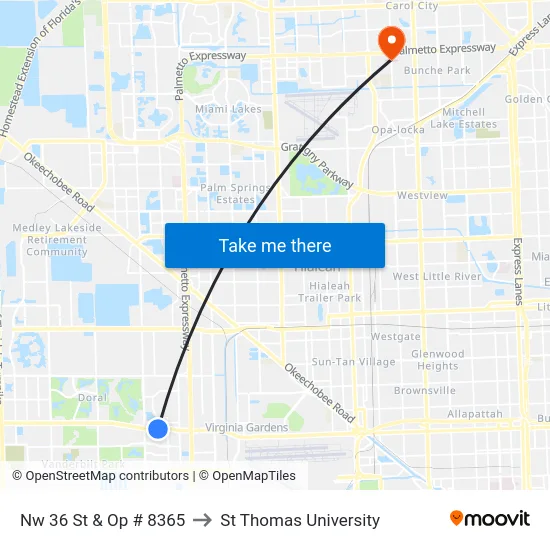 Nw 36 St & Op # 8365 to St Thomas University map