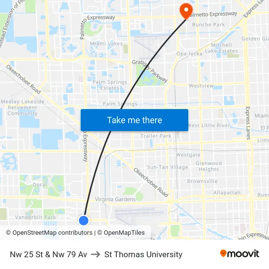 Nw 25 St & Nw 79 Av to St Thomas University map