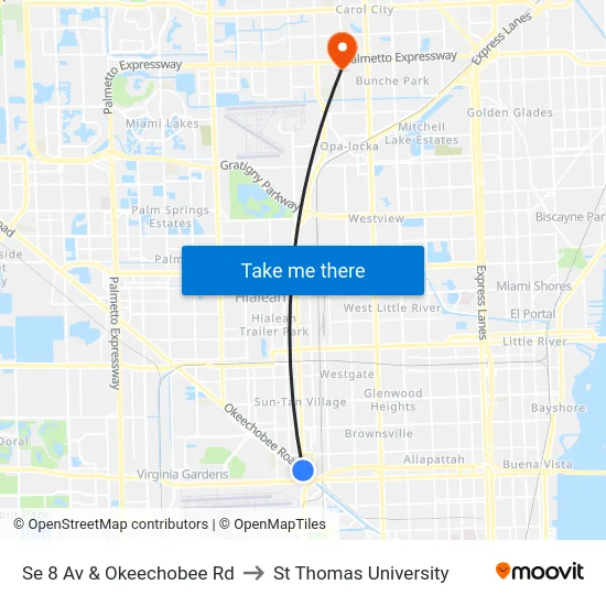 Se 8 Av & Okeechobee Rd to St Thomas University map