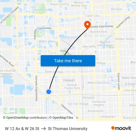 W 12 Av & W 26 St to St Thomas University map