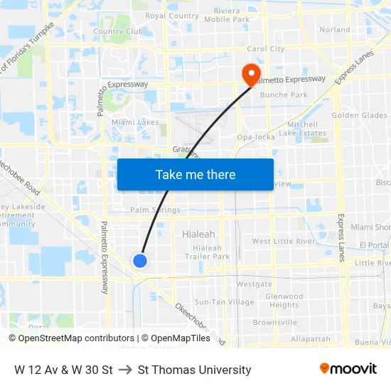 W 12 Av & W 30 St to St Thomas University map