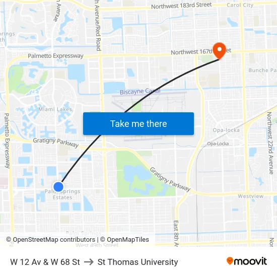 W 12 Av & W 68 St to St Thomas University map