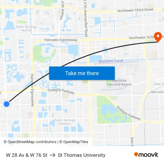 W 28 Av & W 76 St to St Thomas University map