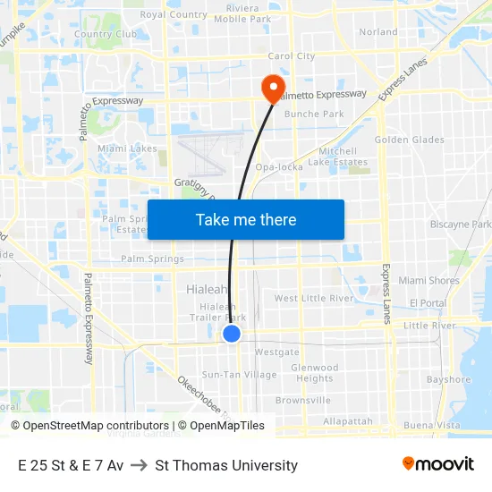 E 25 St & E 7 Av to St Thomas University map