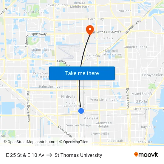 E 25 St & E 10 Av to St Thomas University map