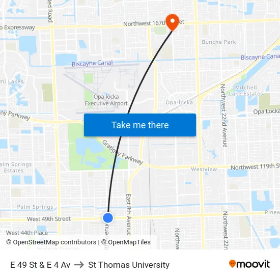 E 49 St & E 4 Av to St Thomas University map