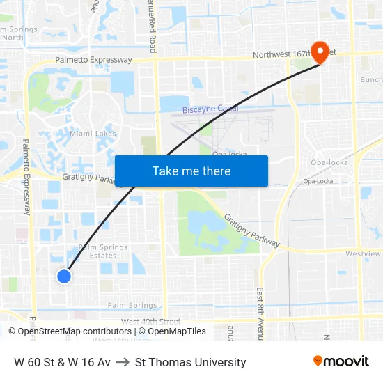 W 60 St & W 16 Av to St Thomas University map