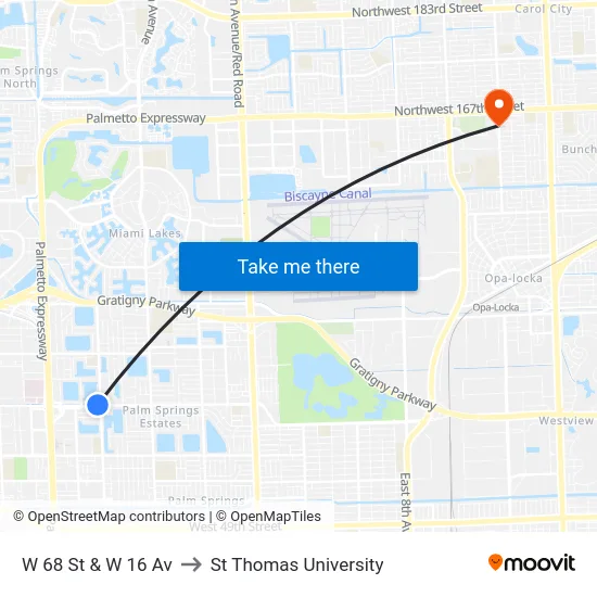 W 68 St & W 16 Av to St Thomas University map