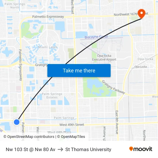 Nw 103 St @ Nw 80 Av to St Thomas University map