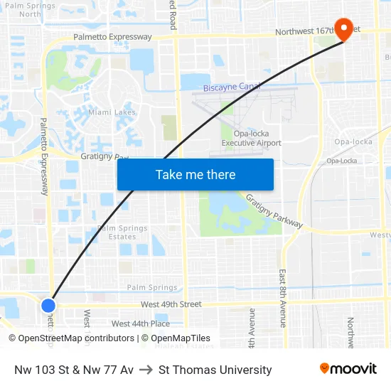 Nw 103 St & Nw 77 Av to St Thomas University map