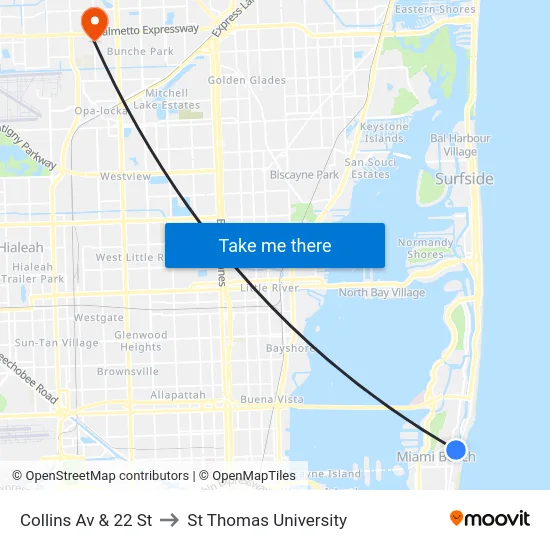 Collins Av & 22 St to St Thomas University map