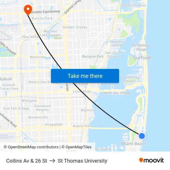 Collins Av & 26 St to St Thomas University map