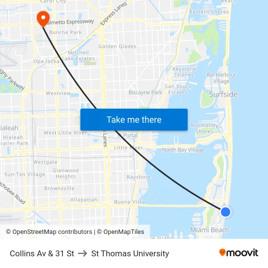 Collins Av & 31 St to St Thomas University map