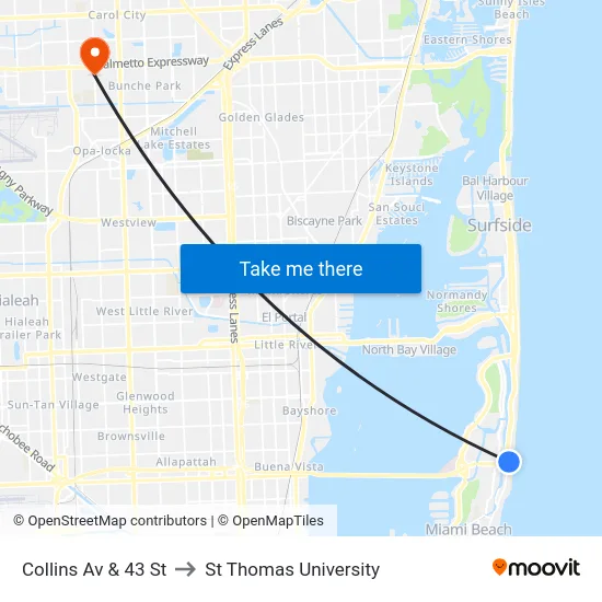 Collins Av & 43 St to St Thomas University map