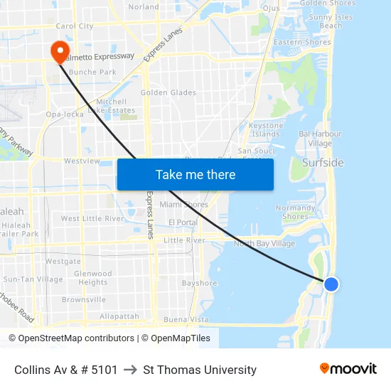 Collins Av & # 5101 to St Thomas University map