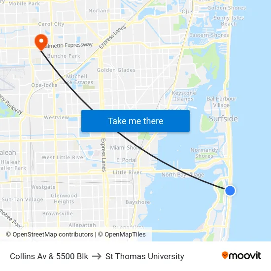 Collins Av & 5500 Blk to St Thomas University map