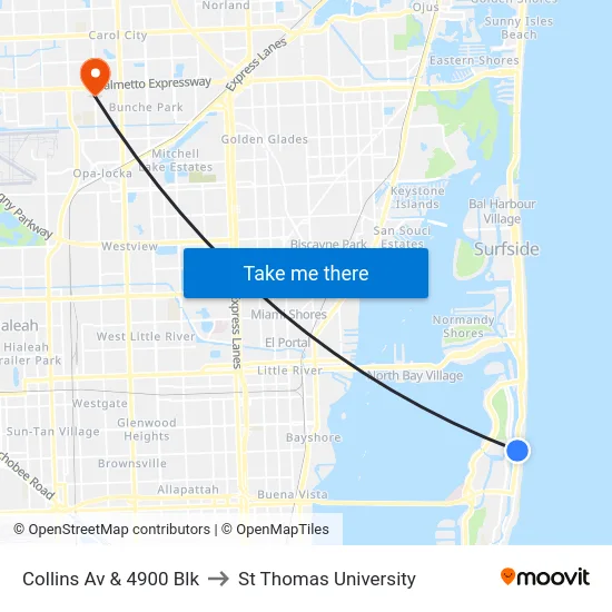 Collins Av & 4900 Blk to St Thomas University map