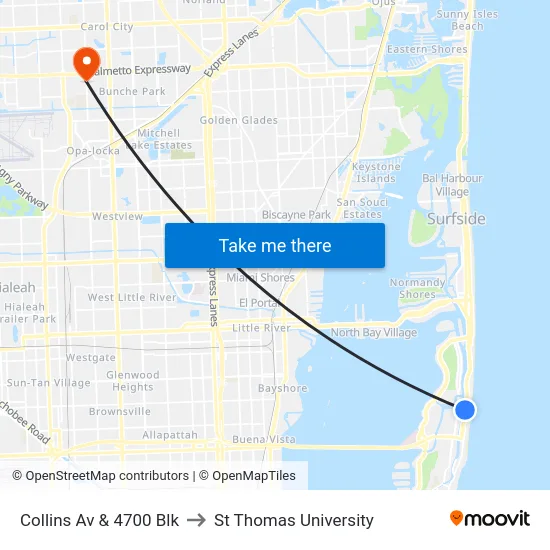 Collins Av & 4700 Blk to St Thomas University map