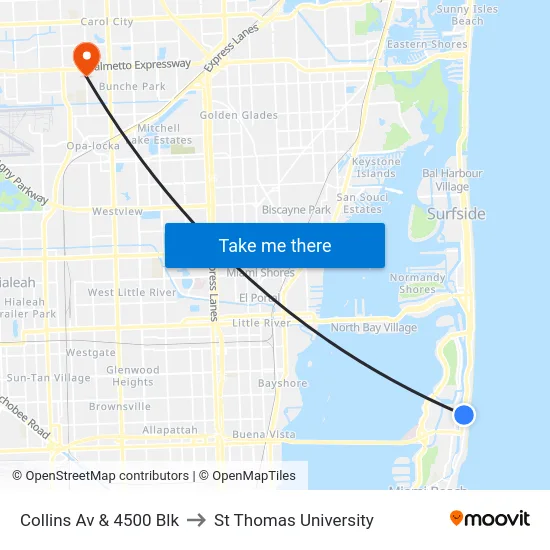 Collins Av & 4500 Blk to St Thomas University map