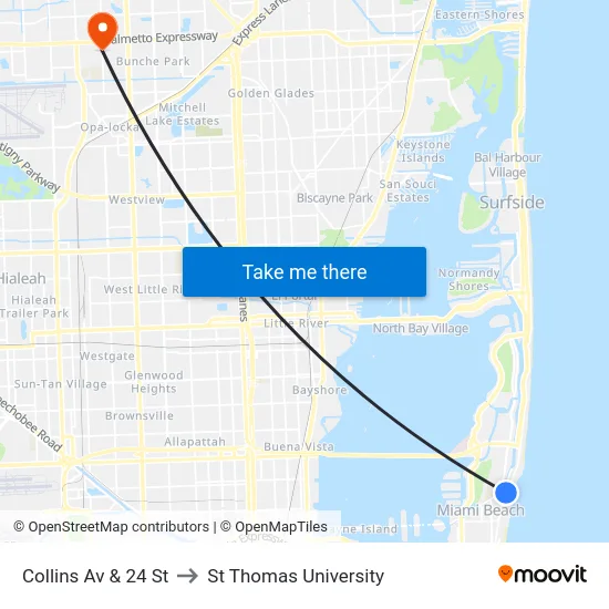 Collins Av & 24 St to St Thomas University map