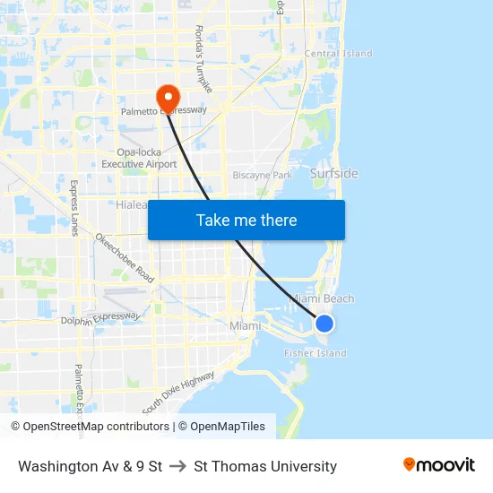 Washington Av & 9 St to St Thomas University map