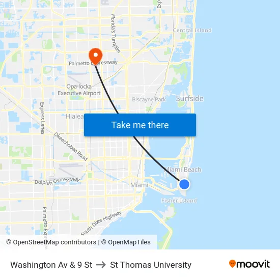 Washington Av & 9 St to St Thomas University map