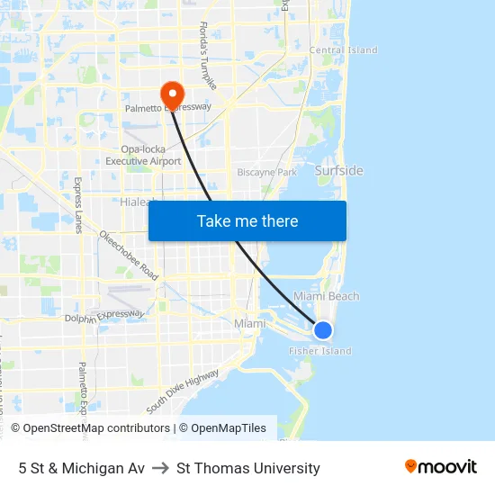 5 St & Michigan Av to St Thomas University map