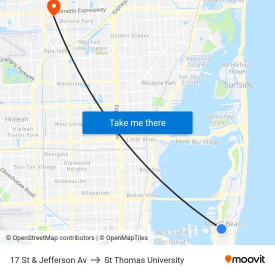 17 St & Jefferson Av to St Thomas University map