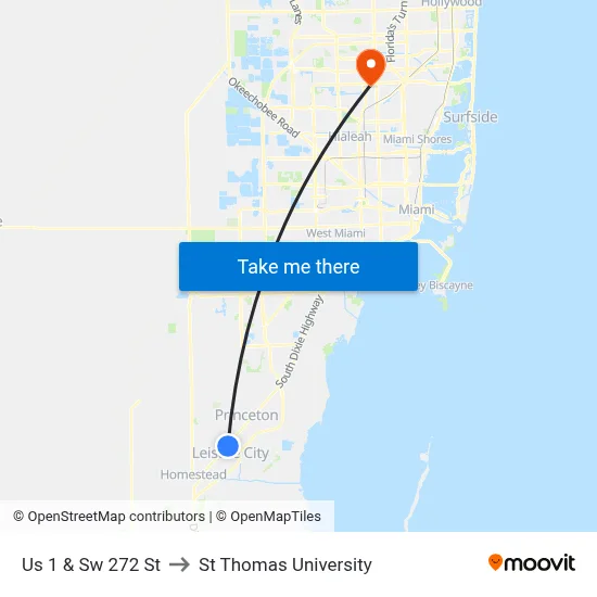 Us 1 & Sw 272 St to St Thomas University map