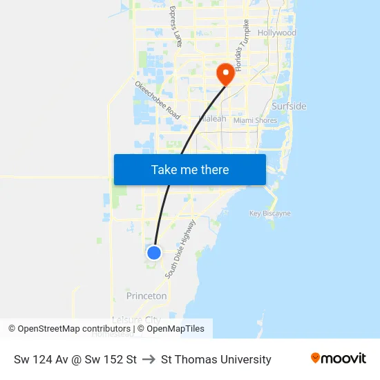 Sw 124 Av @ Sw 152 St to St Thomas University map