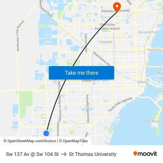 Sw 137 Av @ Sw 104 St to St Thomas University map