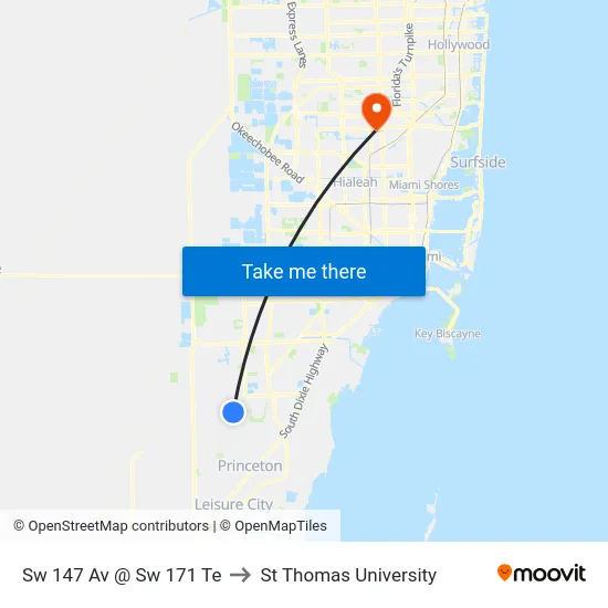 Sw 147 Av @ Sw 171 Te to St Thomas University map