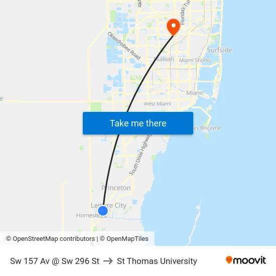Sw 157 Av @ Sw 296 St to St Thomas University map