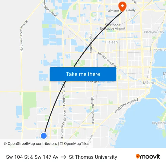 Sw 104 St & Sw 147 Av to St Thomas University map