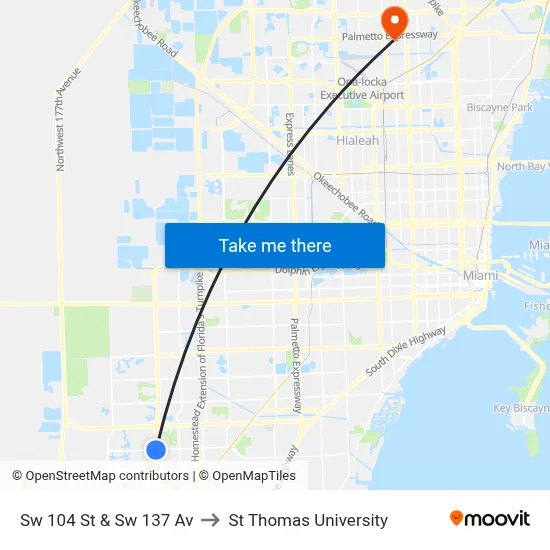 Sw 104 St & Sw 137 Av to St Thomas University map