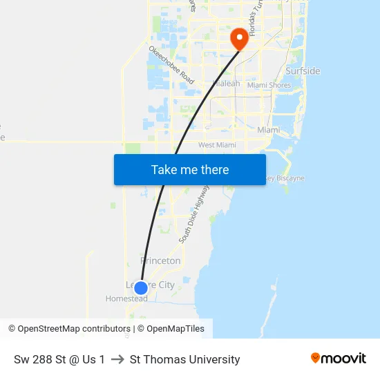 Sw 288 St @ Us 1 to St Thomas University map