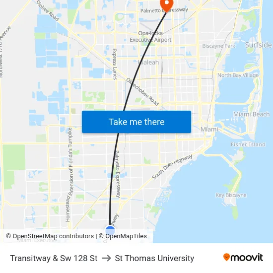Transitway & Sw 128 St to St Thomas University map