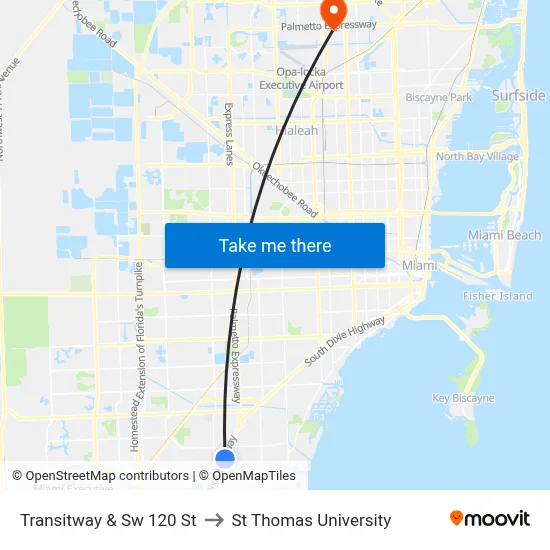 Transitway & Sw 120 St to St Thomas University map