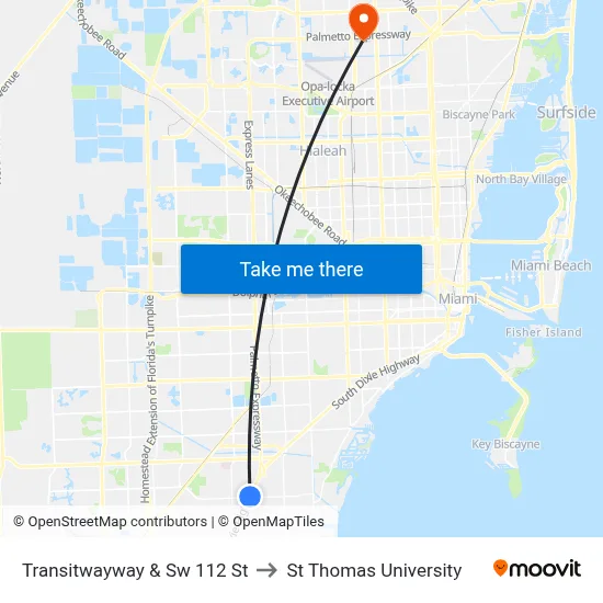 Transitwayway & Sw 112 St to St Thomas University map