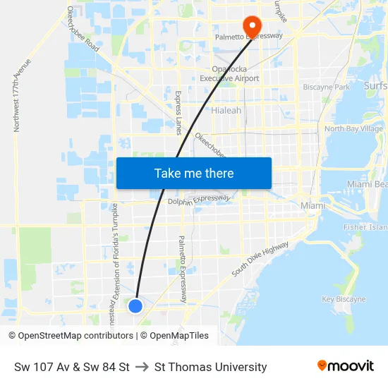 Sw 107 Av & Sw 84 St to St Thomas University map
