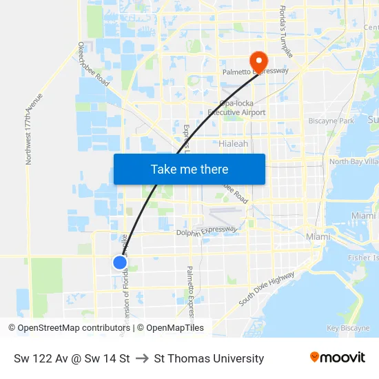 Sw 122 Av @ Sw 14 St to St Thomas University map