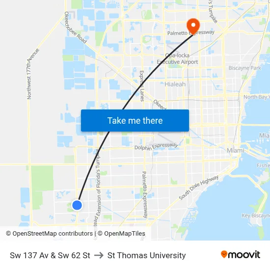 Sw 137 Av & Sw 62 St to St Thomas University map