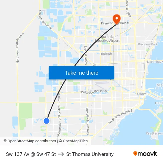 Sw 137 Av @ Sw 47 St to St Thomas University map