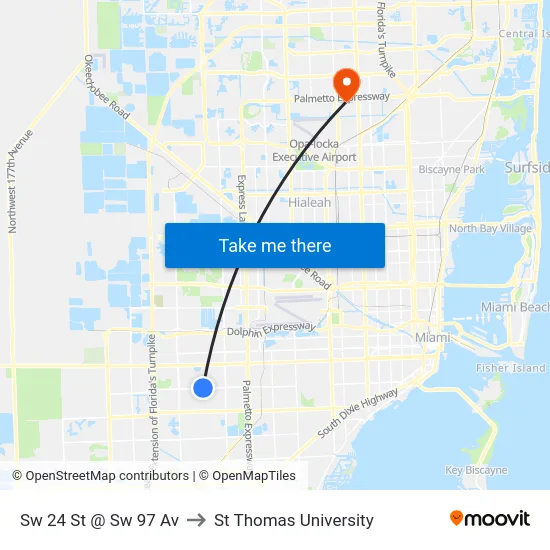 Sw 24 St @ Sw 97 Av to St Thomas University map
