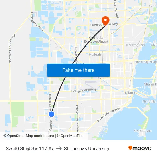 Sw 40 St @ Sw 117 Av to St Thomas University map