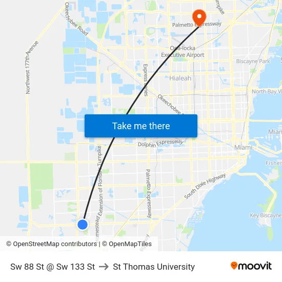 Sw 88 St @ Sw 133 St to St Thomas University map