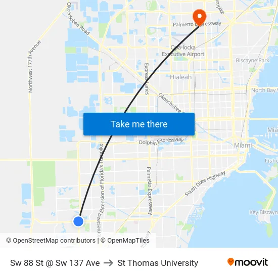 Sw 88 St @ Sw 137 Ave to St Thomas University map