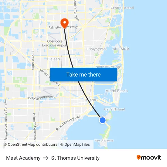 Mast Academy to St Thomas University map